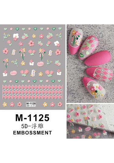 Nail Art Etiketler Çıkartmaları 5d Kabartmalı Kendinden Yapışkanlı Karikatür Çiçek Kelebek Yıldız Tırnak Çıkartmaları Altın / Bronz