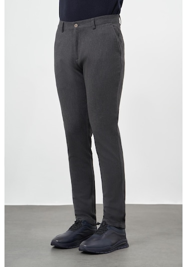 Koyu Antrasit Düz Gabardin Pamuklu Yan Cep Slim Fit Casual Pantolon 1003245162 Koyu Antrasit