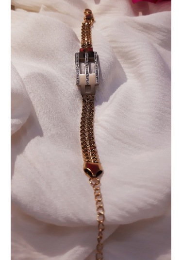 Giftworld Çelik Taşlı Bileklik / Gold Kalın Zincir Altın