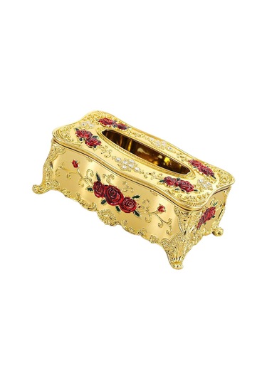 Home Dikdörtgen Mendil Karton Kutu Kılıf Tutucu Kapak Altın Kırmızı