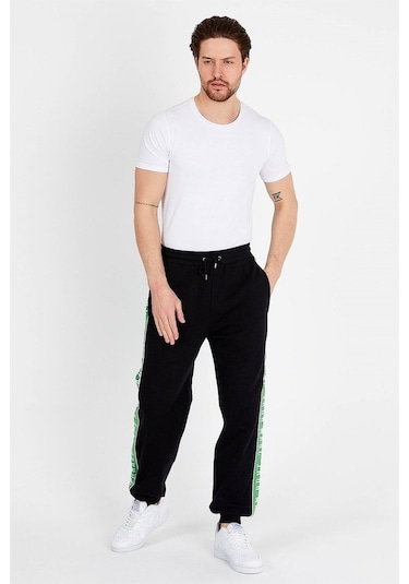 Jahr Marc Yeşil Şeritli Siyah Erkek Eşofman Altı Siyah