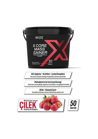 Mass Gainer Çilek 5 Kg 50 Servis + Kreatin 300 Gr 100 Servis + Shaker Çilek
