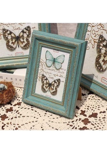 Novahub Altın Ve Mavi Retro Stili Ev Fotoğraf Çerçevesi, 20.3x25.3cm, Dekoratif Masaüstü Süs, Resim Çerçevesi