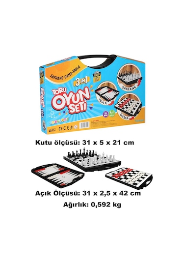 Toru 3 İn 1 Çantalı Oyun Seti Satranç-dama-tavla