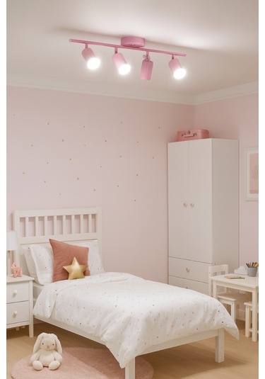 Spoti 4'lü Pembe Renk Beyaz Işık Modern Tasarım Salon - Mutfak - Banyo Spot Ledli Sıralı Avize Pembe