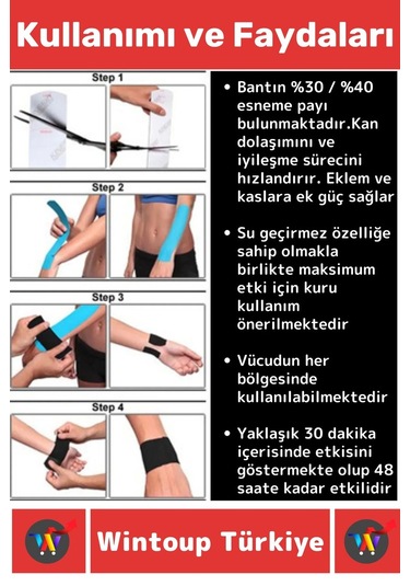 Premium Hızlı Etki Kas Bel Bacak Kol Boyun Sırt Omuz Karın Kalça Spor 5 Metre Isı Ağrı Bandı Kırmızı