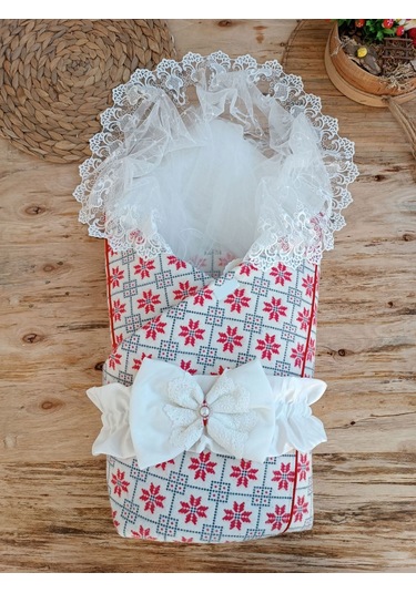 Yenidoğan Kar Tanesi Desenli Dantelli Duvaklı Bebek Battaniyesi Kundak Çok Renkli