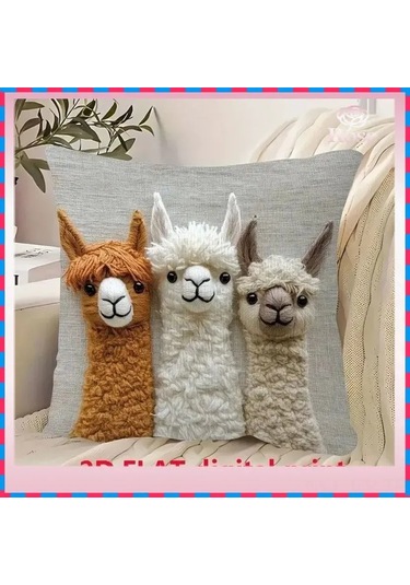 Geeroyoo Bohem Pop Art Desenli Imitasyon Dikiş Yastık Kılıfı - Koltuk Dekoratif Yastık Kılıfı Sadece Kılıf Bej