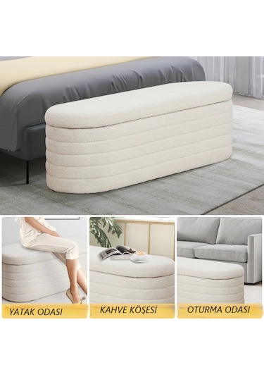 Argedemo Sidney Krem Sandıklı Puf Benç