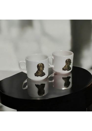 3d Atatürk Desenli 2'li Kupa Seti - Anlamlı Hediyelik Kupa Beyaz