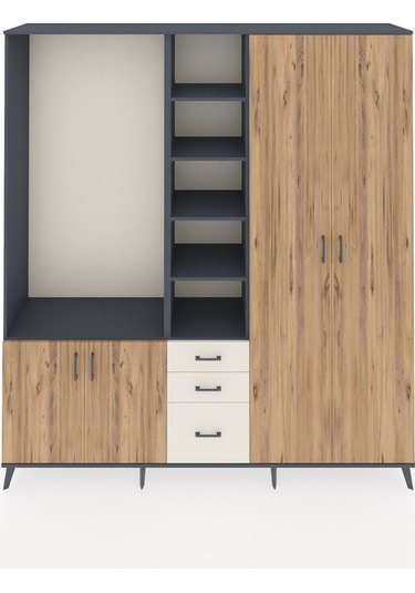 Hyperion Dolap 13 Raflı 3 Çekmeceli 4 Kapaklı 220x44x243 Antrasit-çam/aytaşı Atlas Çam/aytası