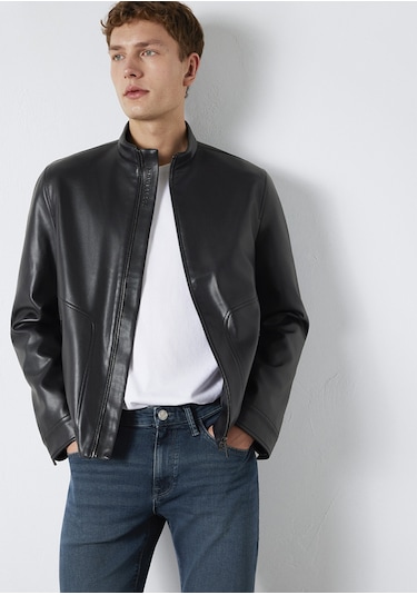 Mavi - Siyah Biker Ceket 0110789-71379 Siyah