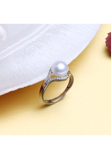 Pembe Lsooyh Inci Takı Doğal Tatlı Su Inci Yüzükler Kadınlar Için Moda Kadın Kübik Zirkonya Cz Yüzük Pembe