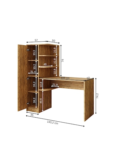 Roma Raflı Çalışma Masası , Çalışma Ofis Masası Sol Atlantik Çam