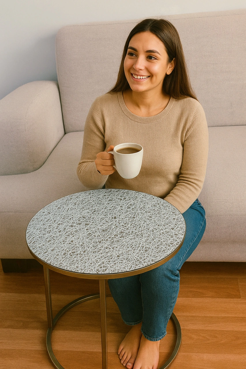 Rona Home Kaliteli Lüks Yuvarlak Pvc Dantelli Orta Sehpa Masa Örtüsü Çeyizlik, Dekoratif Gümüş