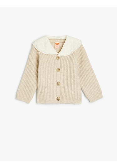 Koton Basic Triko Hırka Bebe Yaka Düğme Detaylı Bej 5wmg90012at Ekru