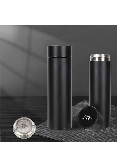 Çelik Dijital Led Sıcaklık Göstergeli Akıllı Termos Matara 400 Ml Siyah
