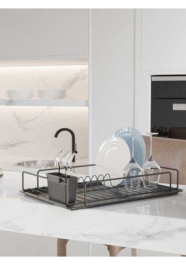 Suntel Tek Katlı Tabaklık Bulaşıklık Mat Siyah Tepsi Kaşıklık Diğer