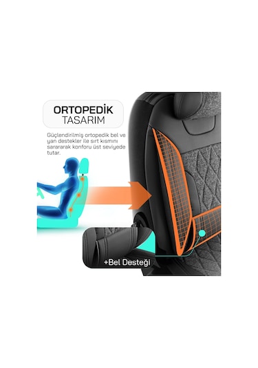 Panda Marmaris Serisi Keten Kumaş Oto Koltuk Kılıfı - Siyah - Kırmızı