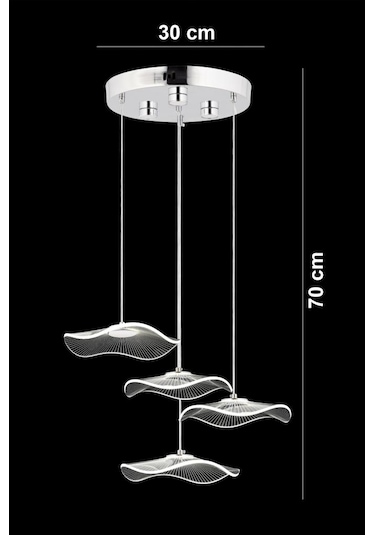 İstanbul Avize Şapka 4'lü Gümüş Üç Renk Ledli Lüx Modern Avize Gümüş