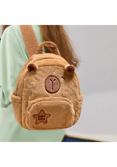 Homyl Peluş Kapibara Sırt Çantası Sevimli Moda Kolej Erkekler Kahverengi