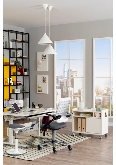 Creo Mobili Sürgü Kapaklı Organizer Smart Keson, Frenli Tekerlekli Ofis Ve Ev Komodini, Ekru