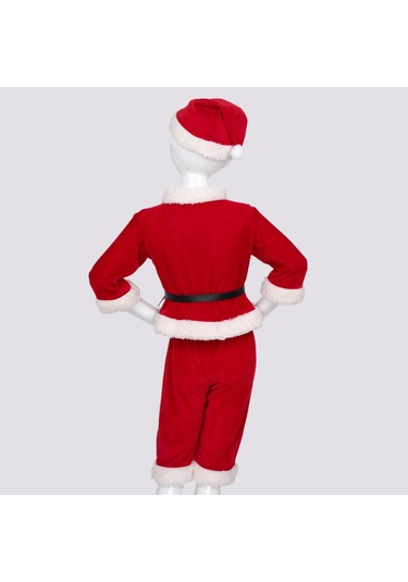 Bebek Erkek Noel Noel Baba Kostüm Kıyafet Uzun Kollu Kadife Üst + Pantolon Takımı Kırmızı