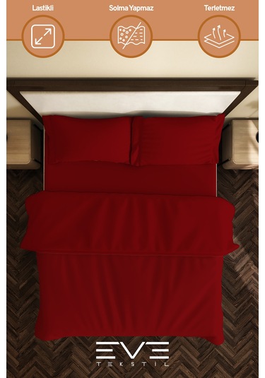 Eve Tekstil %100 Pamuk Ranforce Çarşaflı Yastık Ve Yorgan Kılıflı Çift Kişilik Nevresim Takımı 200x220 Cm Bordo