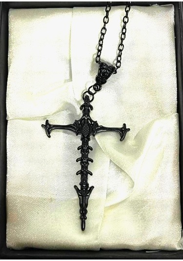 Dükkan Design Siyah Gotik İskelet Haç Kolye Siyah