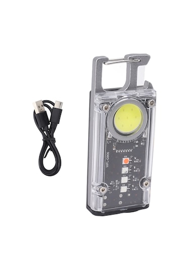 Yaozixa Alüminyum Mini Cob Çalışma Lambası - 1500 Lümens 8 Aydınlatma Modu - Manyetik Tabanlı Çanta Anahtarı - Usb Şarjlı Fener Gümüş Diğer