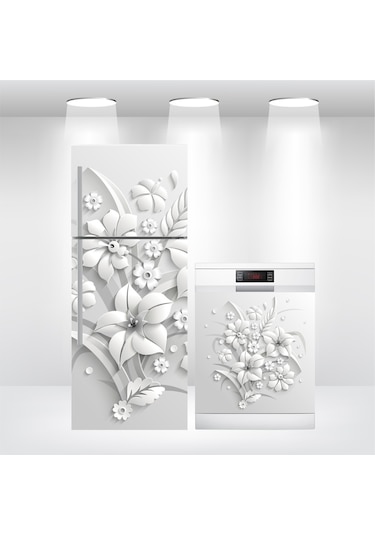 Buzdolabı Ve Bulaşık Makinesi Kapak Folyo Kaplama 3D Çiçek