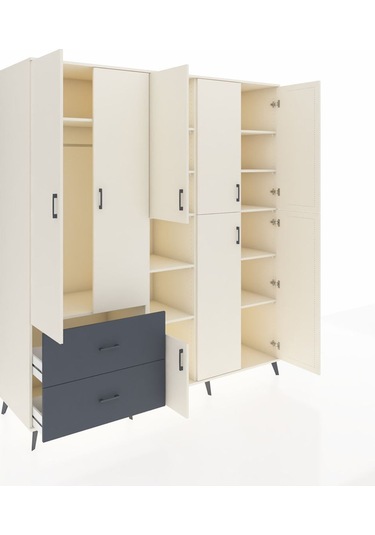 Kronos Dolap 12 Raflı 2 Çekmeceli Tek Askılı 220x59x243 Aytaşı-aytaşı/antrasit Aytası/antrasıt