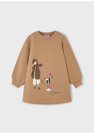 Mayoral Kahve Kız Çocuk İşlemeli Elbise 4929 Kahverengi