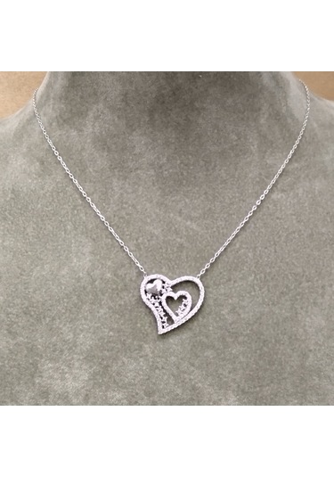 925 Ayar Gümüş Kalp Modelli Taşlı Kolye Gümüş