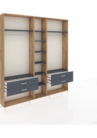 Arges Dolap 10 Raflı 4 Çekmeceli 2 Askılı 220x30x243 Çam-antrasit/antrasit Antrasıt/antrasıt