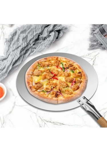 Meşe Pizza Spatulası - Paslanmaz Gümüş Siyah Pizza Transfer Ve Pişirme Spatulası Gümüş - Siyah