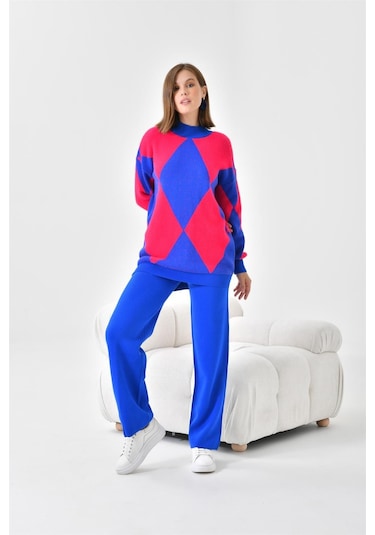 Ftz Women Kadın Baklava Desen Detaylı İkili Takım Saks Mavi 20466-saks Mavi Saks Mavi