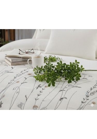 Bohem Çiçekli 4 Parça Gri Pike Takımı 240 X 260 Cm Gri