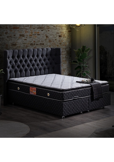 Setaymobilya Baza, Platinium Antrasit Mdf Baza +Başlık + Real Pedli Yatak