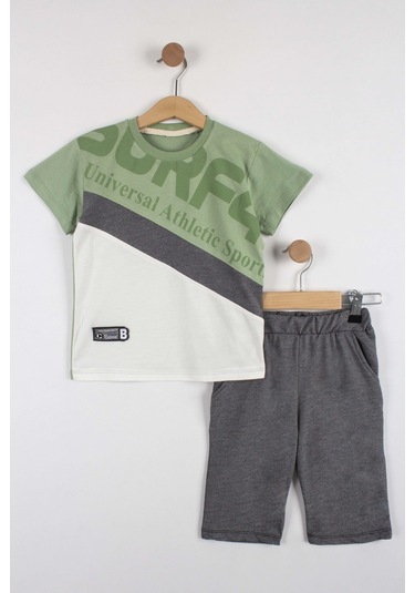 Erkek Çocuk Atletik Baskılı Şortlu Takım-6290-Yeşil