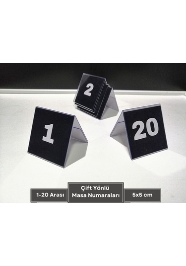 Şeffaf Etiket İsimlik Masa Numaralar Siyah Çift Yön 1-20 Arası Ayaklı Numaralar