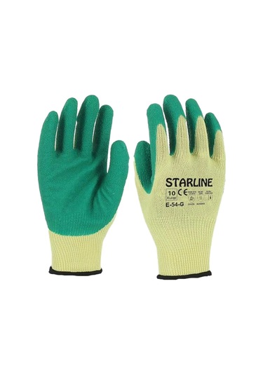 Starline E54g Yesilbesis Eldiven Is Guvenligi El Koruma Ce Lateks Kaplamalı İş Eldiveni Kaymaz