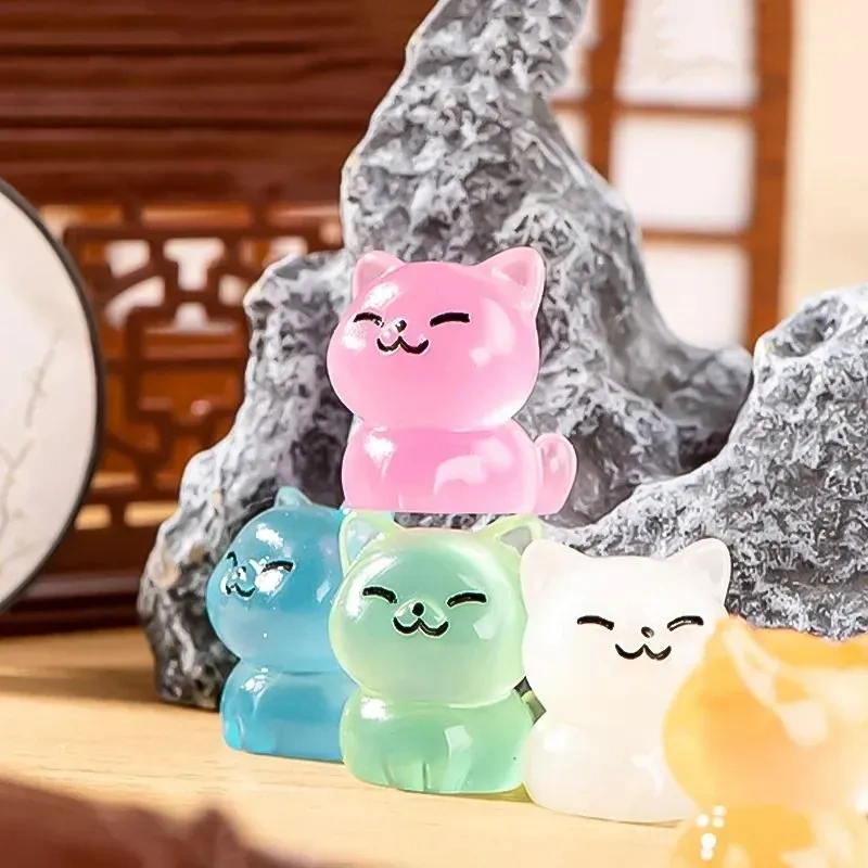 Kosona 5'li Işıyan Kedi Figür Seti, Renkli Dekoratif Heykel, Gündüzden Akşama Süs, Ev Bahçe Dekoru Beyaz, Pembe, Turuncu, Mavi, Yeşil