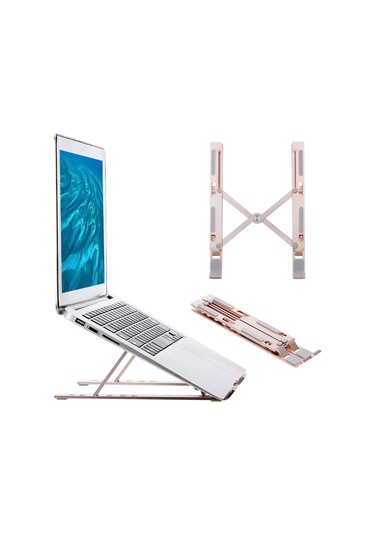 Xindoker Gümüş Pembe Alüminyum Dizüstü Bilgisayar Tutucu - 6 Seviye Yükseklik Ayarlı, Katlanabilir, Soğutucu Fonksiyonlu Masaüstü Yükseltici