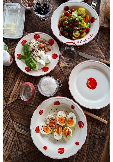Rakle x Bengi Kurtcebe Pomodoro Stoneware 4'lü Pasta Tabağı Seti 21 cm