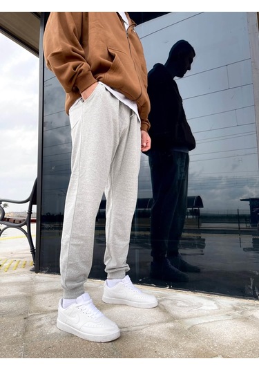 Unisex Şardonlu Eşofman Altı - Gri 001