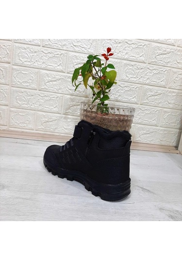 Black Sea 542 Siyah-siyah Kürklü Fermuarlı Cırtlı Erkek Çocuk Bot 001