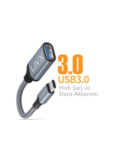 Livx USB 3.0 To Type-C Çevirici Dönüştürücü 60W 15 cm Kablolu OTG