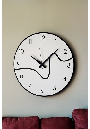 Dekoratif Yeni Modern Caph Beyaz - Siyah Ahşap Duvar Saati 48cm Siyah - Beyaz