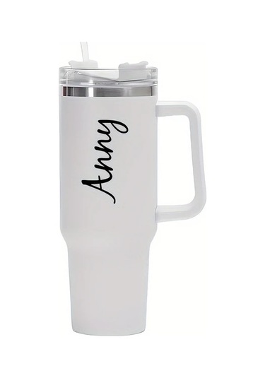Brightnova Black- Dz0004 Kişiselleştirilebilir 40oz Paslanmaz Çelik Termos Matara Kapaklı Ve Pipetli Hediye 07 Beyaz